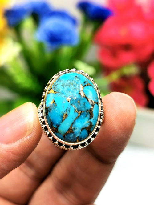 Elegant beautiful blue copper turquoise ring in 925 sterling silver - size 8 - gemstone/crystal jewelry | Engagement Ring | Mother's Day gift | finger ring - Shwasam