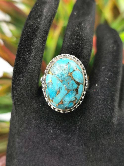 Elegant beautiful blue copper turquoise ring in 925 sterling silver - size 8 - gemstone/crystal jewelry | Engagement Ring | Mother's Day gift | finger ring - Shwasam