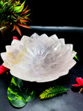 Beautiful rose quartz hand carved lotus bowls - 7 inches diameter and 600 gms (1.32 lb) - ONE BOWL ONLY