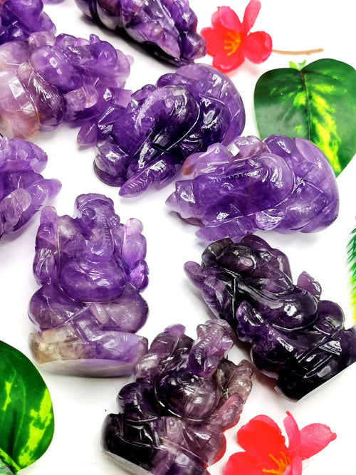 Ganesh Statue in Amethyst Handmade Carving | Lord Ganesha Idol | Figurine in Crystals/Gemstones - Shwasam