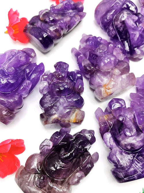 Ganesh Statue in Amethyst Handmade Carving | Lord Ganesha Idol | Figurine in Crystals/Gemstones - Shwasam