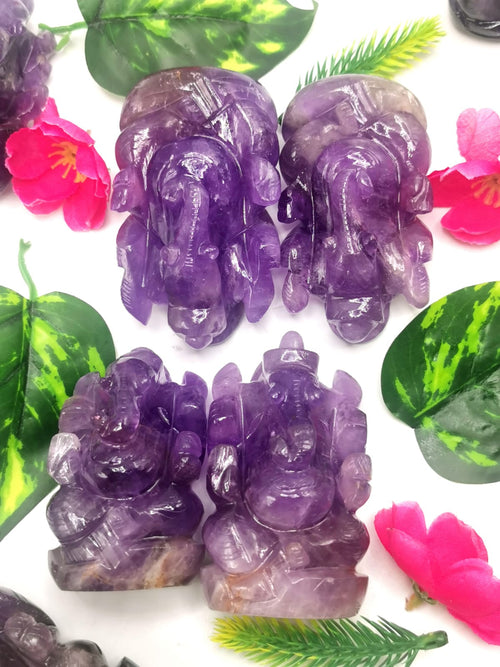 Ganesh Statue in Amethyst Handmade Carving | Lord Ganesha Idol | Figurine in Crystals/Gemstones - Shwasam