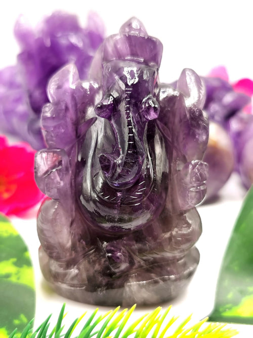 Ganesh Statue in Amethyst Handmade Carving | Lord Ganesha Idol | Figurine in Crystals/Gemstones - Shwasam