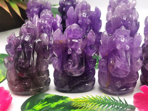 Ganesh Statue in Amethyst Handmade Carving | Lord Ganesha Idol | Figurine in Crystals/Gemstones - Shwasam
