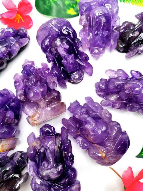 Ganesh Statue in Amethyst Handmade Carving | Lord Ganesha Idol | Figurine in Crystals/Gemstones - Shwasam