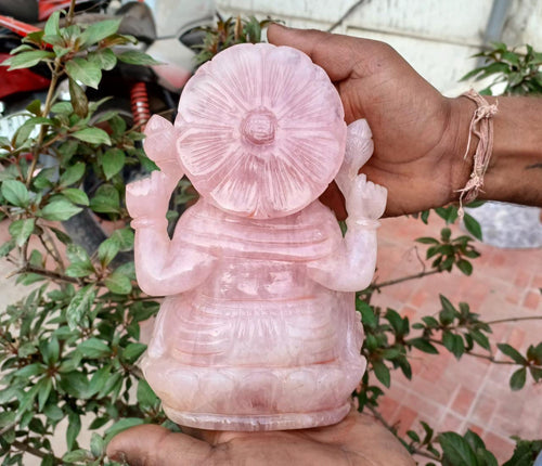 Gemstone Ganesh Handmade in Rose Quartz -Lord Ganesha Idol |Sculpture in Crystals and Gemstones -Reiki/Chakra/Healing - 8 in and 2.97 kg