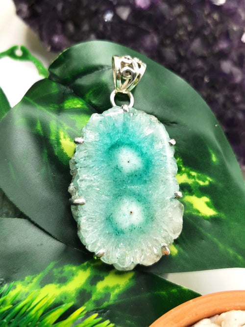 Beautiful fluorite solar fossil pendant in 925 sterling silver - gemstone/crystal gift |Mother's Day/engagement/anniversary/birthday gift