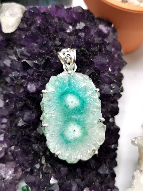 Beautiful fluorite solar fossil pendant in 925 sterling silver - gemstone/crystal gift |Mother's Day/engagement/anniversary/birthday gift