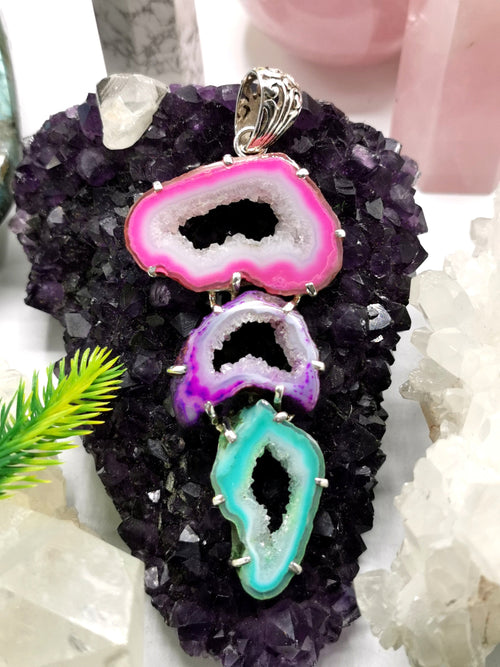 Stunning flower druzy pendant in 925 sterling silver - gemstone/crystal gift |Mother's Day/engagement/wedding/anniversary/birthday gift