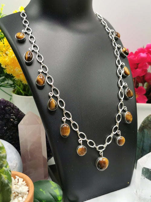 Stunning tiger eye necklace in 925 sterling silver - gemstone/crystal jewelry | Mother's Day/engagement/wedding/anniversary/occasion gift