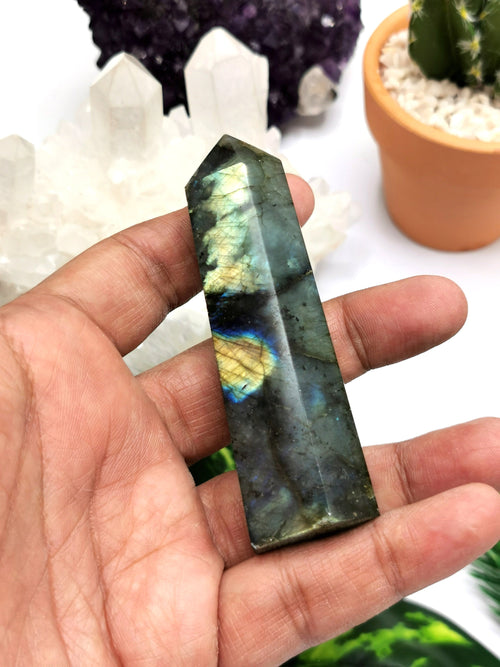 Amazing Natural Labradorite Point/Wand/Tower with blue flash - Shwasam