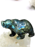 Labradorite Bear Carving - Resplendent hand carved in black rainbow stone - Shwasam