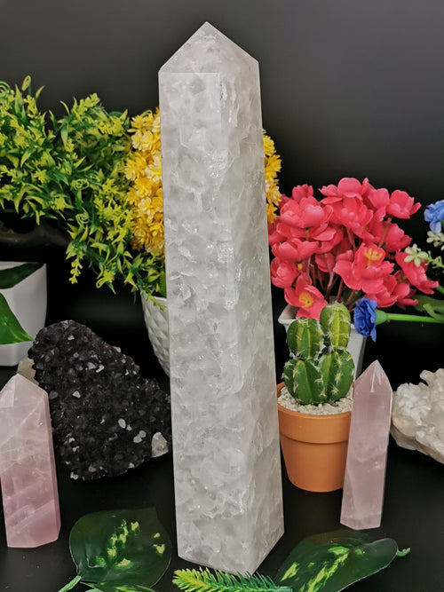 Milky Quartz Tower - Large Natural Handcarved - Crystal Healing Terminator - Shwasam