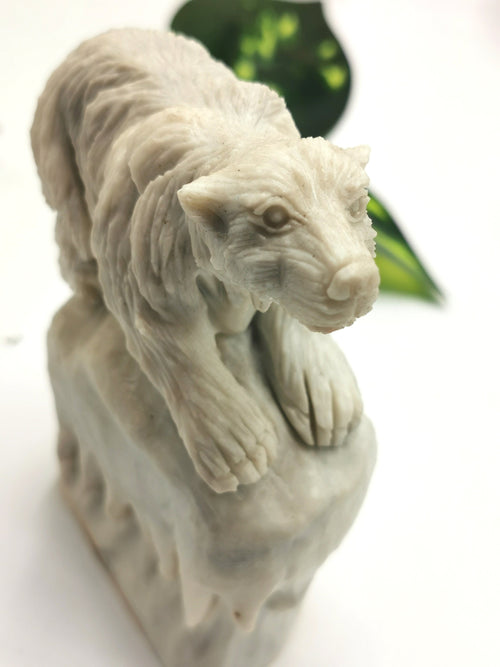 Exquisite polar bear on melting glacier carving in Chinese white jade crystal stone - Shwasam