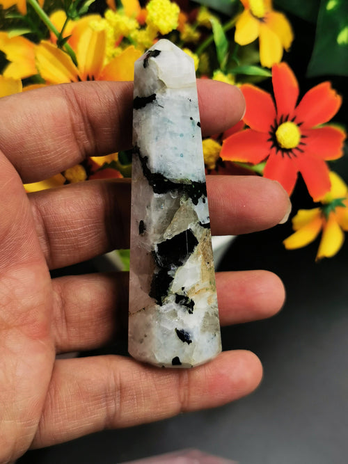 Natural rainbow moonstone point - handmade crystal carvings - used in energy crystal healing - Shwasam