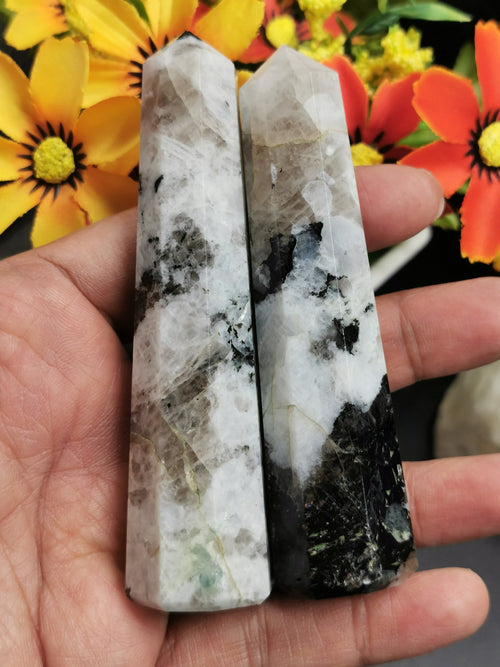 Natural rainbow moonstone point - handmade crystal carvings 2 - used in energy crystal healing - Shwasam