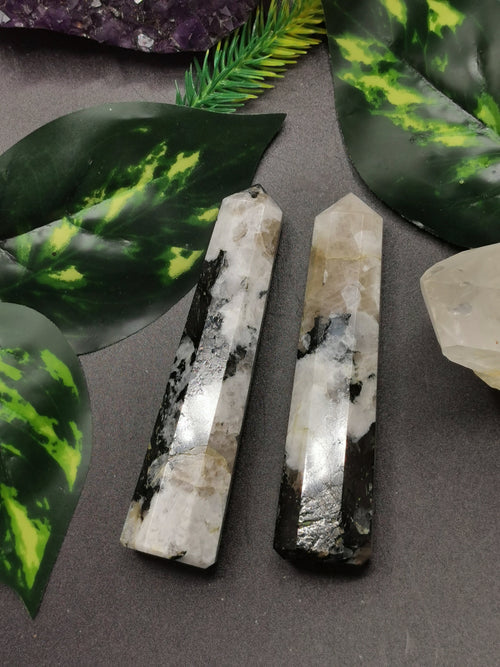 Natural rainbow moonstone point - handmade crystal carvings 2 - used in energy crystal healing - Shwasam