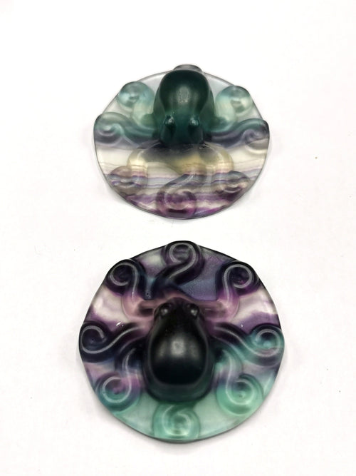 Rainbow Fluorite Stone carving of a beautiful Octopus - Handcarved lapidary art - Shwasam