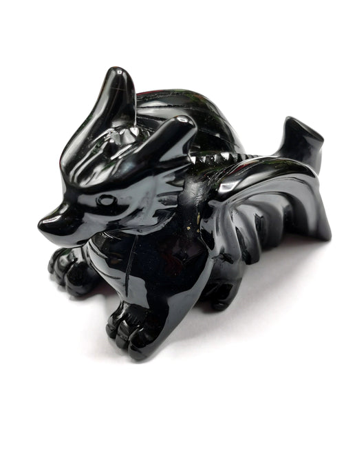 Black Obsidian stone carving of Flying Dragon - Hand carved unique piece - Shwasam
