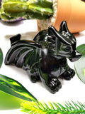 Black Obsidian stone carving of Flying Dragon - Hand carved unique piece - Shwasam