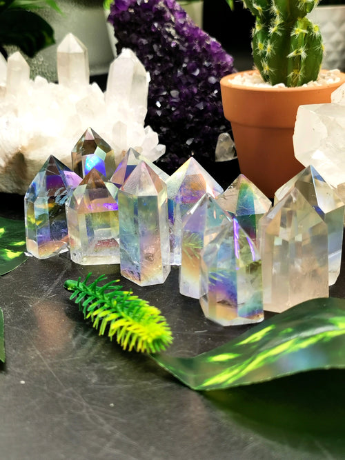 Angel Aura Quartz Point - Manmade crystal with rainbow flash - Shwasam