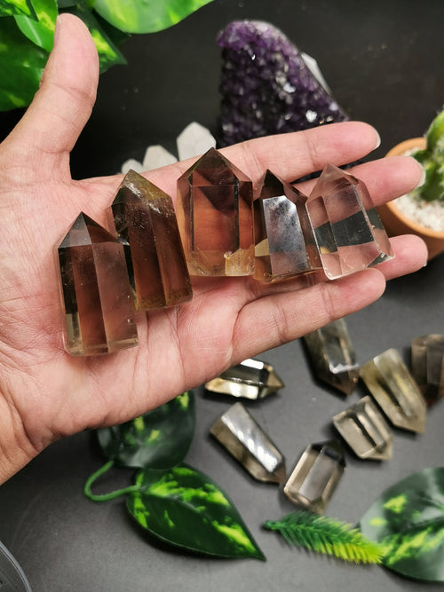Smokey Quartz Point - crystal healing / chakra energizing quartz stone - 1 piece - Shwasam
