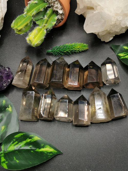 Smokey Quartz Point - crystal healing / chakra energizing quartz stone - 1 piece - Shwasam