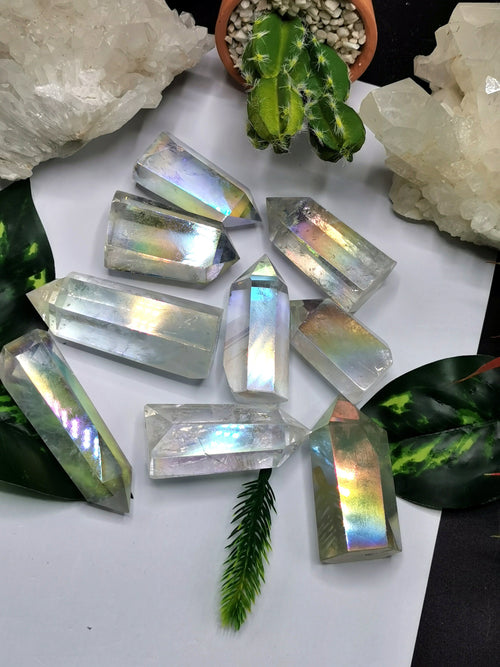 Angel Aura Quartz Point - Manmade crystal with rainbow flash, ideal quartz decor - Shwasam