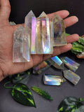 Angel Aura Quartz Point - Manmade crystal with rainbow flash, ideal quartz decor - Shwasam