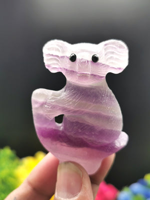 Purple Fluorite Stone carving of a beautiful Koala - Brilliantly handcarved - Shwasam
