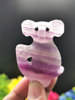 Purple Fluorite Stone carving of a beautiful Koala - Brilliantly handcarved - Shwasam