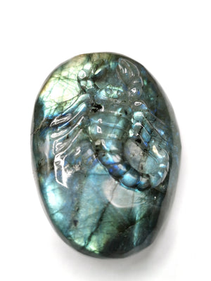 Natural Labradorite Stone free form/slab with carving of Scorpion - 2 inches (5 cms) height and 185 gms (0.41 lb) - Shwasam