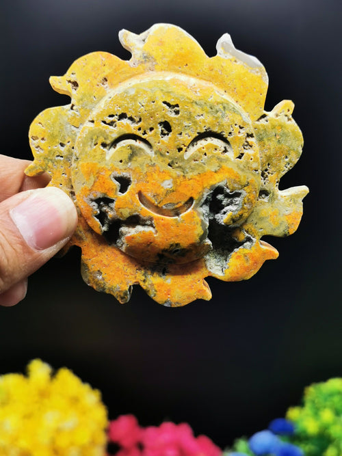 Bumblebee Jasper Natural stone hand carving of Sun - Crystal Healing / Reiki - Shwasam