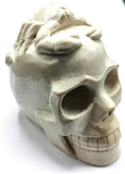 Coral Jasper Skull with Scorpion Carving on top intricately hand carved - Shwasam