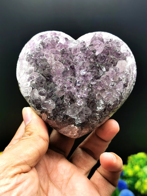 Amethyst Heart-Shaped geode cluster - Gemstone carving heart, crystal healing - Shwasam