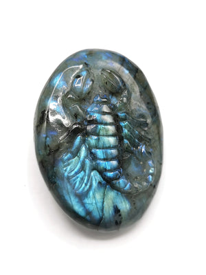 Natural Labradorite Stone free form/slab with carving of Scorpion - 2 inches (5 cms) height and 105 gms (0.23 lb) - Shwasam