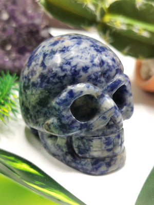 Skull in natural sodalite stone - reiki/chakra/healing - crystal crafts - weight 86 gm (0.19 lb) and 1.5 inches - Shwasam
