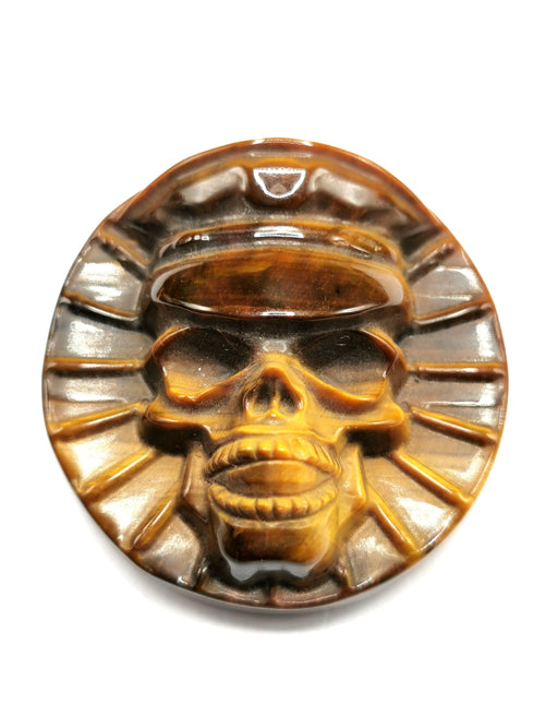 Skull in natural tiger eye stone slab - crystal healing - Shwasam
