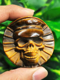 Skull in natural tiger eye stone slab - crystal healing - Shwasam