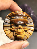 Skull in natural tiger eye stone slab - crystal healing - Shwasam