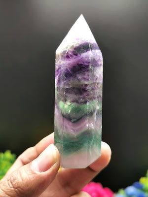 Rainbow Fluorite Point - natural crystals - reiki/chakra/healing/energy - 3.5 inch (8.75 cms) and 100 - 125 gms weight - Shwasam