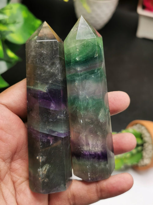 Rainbow Fluorite Point - natural crystals - reiki/chakra/healing/energy - 3.5 inch (8.75 cms) and 100 - 125 gms weight - Shwasam