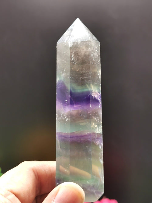 Rainbow Fluorite Point - natural crystals - reiki/chakra/healing/energy - 3.5 inch (8.75 cms) and 100 - 125 gms weight - Shwasam