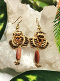 Crochet Flower Earrings with natural sandstone - handmade dangle earrings - ideal Birthday/Anniversary/Engagement/Mother's Day gift - Shwasam