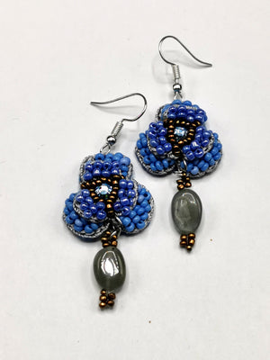 Crochet Flower Earrings with natural agate stone - handmade dangle earrings - ideal Birthday/Anniversary/Engagement/Mother's Day gift - Shwasam