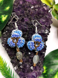 Crochet Flower Earrings with natural agate stone - handmade dangle earrings - ideal Birthday/Anniversary/Engagement/Mother's Day gift - Shwasam