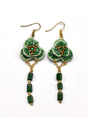 Crochet Flower Earrings with natural aventurine stone - handmade dangle earrings - ideal Birthday/Anniversary/Engagement/Mother's Day gift - Shwasam