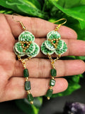 Crochet Flower Earrings with natural aventurine stone - handmade dangle earrings - ideal Birthday/Anniversary/Engagement/Mother's Day gift - Shwasam