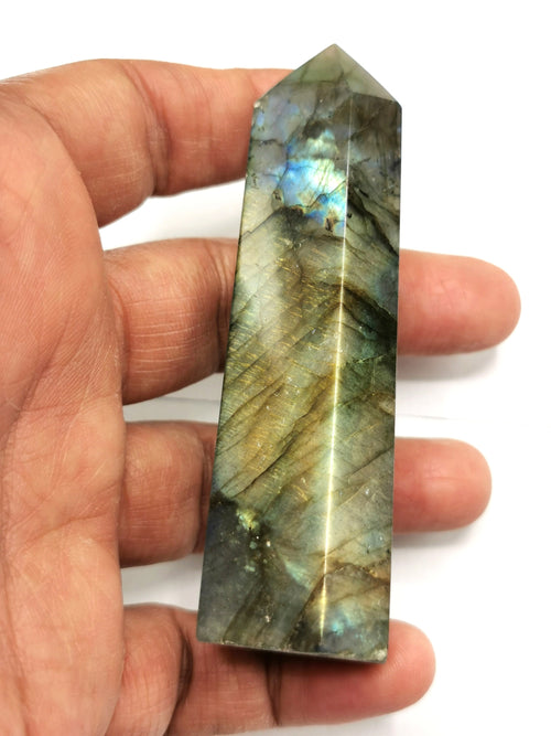 Amazing Natural Labradorite Point/Wand/Tower with blue flash - Shwasam
