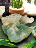 Natural Green Fluorite crocodile carving, handmade used as spirit animal in crystal healing - Shwasam